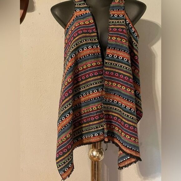 Small Grace & Emma Southwest design embroidered open front striped Boho vest - Picture 5 of 13